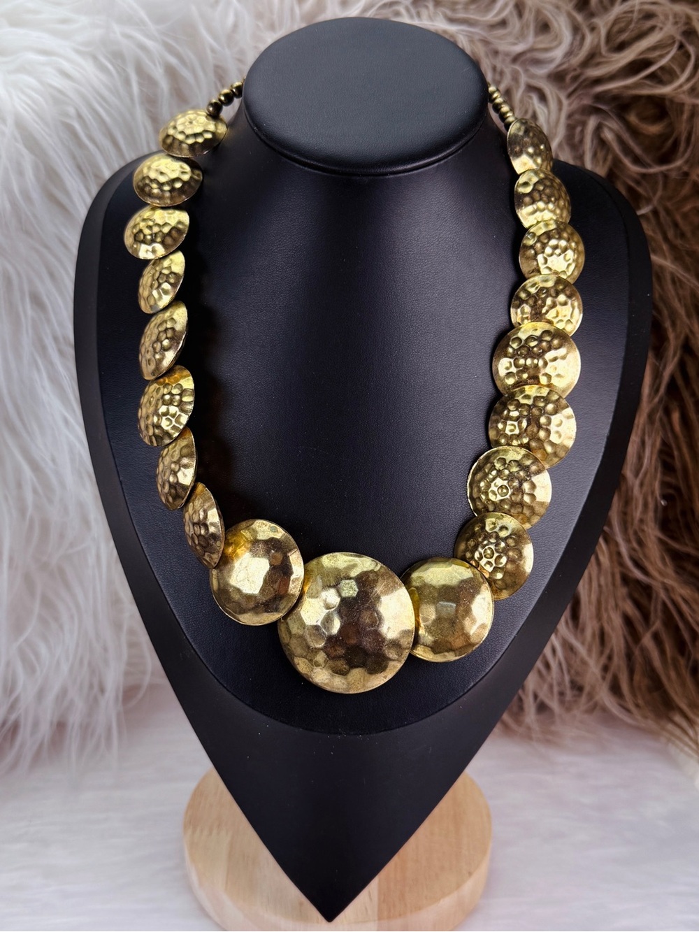 Goldtone Hammered Statement Necklace - Picture 3 of 7
